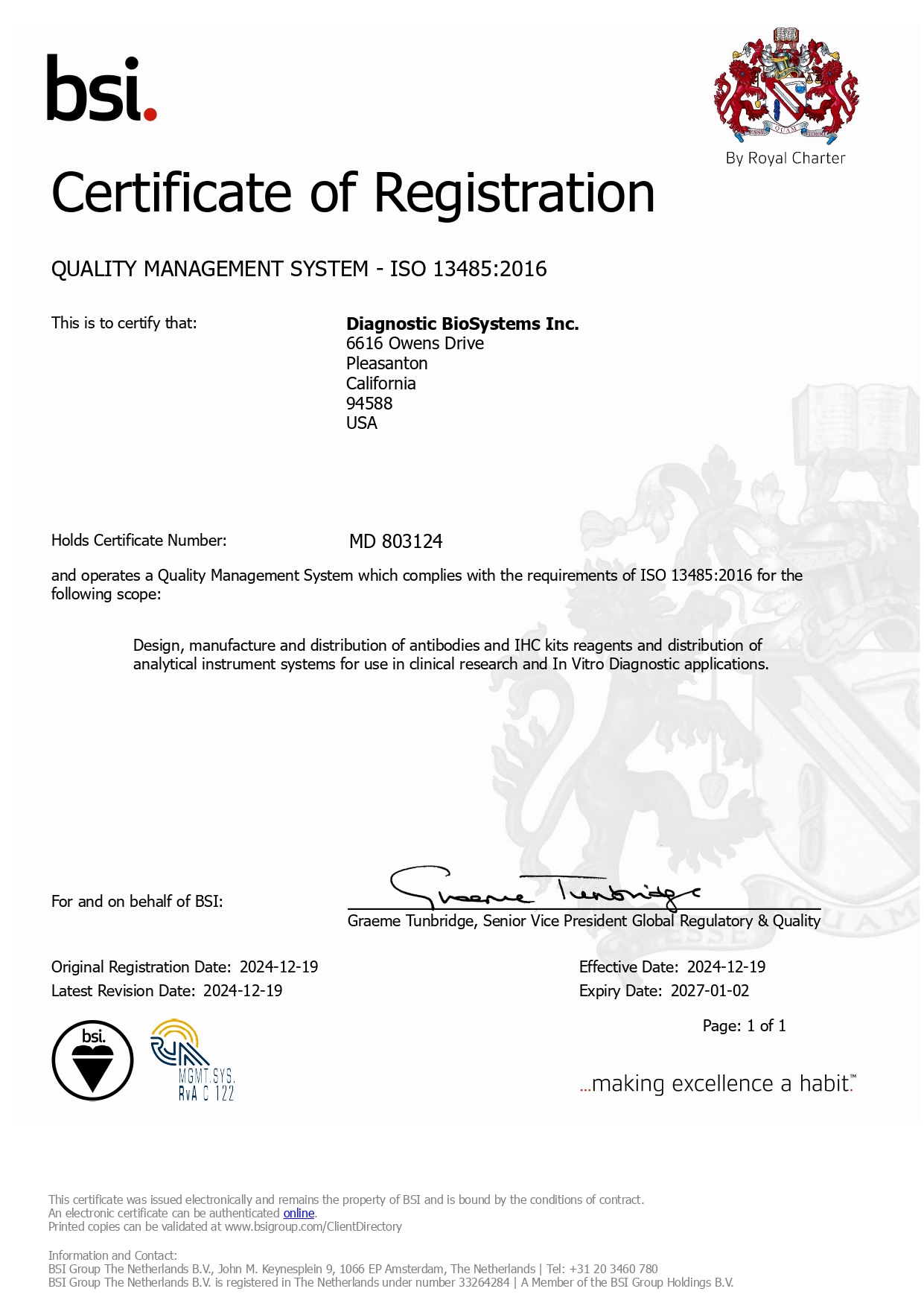 DBS ISO CERTIFICATE 2024 MD 803124 page 0001